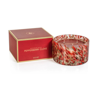 Red & Gold Spangled Glass Pepperberry Clove Scented Candles