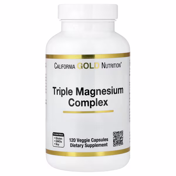 California Gold Nutrition, Triple Magnesium Complex, Malate, Citrate & Bisglycinate Chelate, 120 Veggie Capsules (105 mg per Capsule)