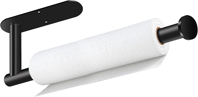 Black Paper Towel Holder, Self Adhesive Paper Towel Holder Under Cabinet | Stainless Steel, kitchen, Bathroom, Sink, Pantry, Fridge, durable, scratch-resistant, cling film, foil rolls, Drilling