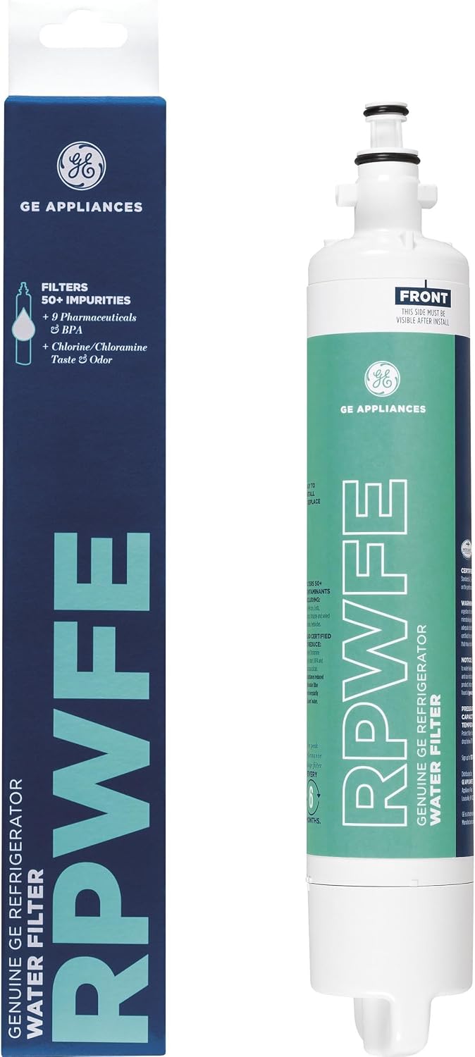 GE RPWFE™ Refrigerator Water Filter, Genuine Filter, Guaranteed Fit, 1-pack | Reduces 70+ Impurities including Lead, Microplastics, & PFOA/PFOS, Certified to NSF/ANSI Standards 42, 53, 372, 401