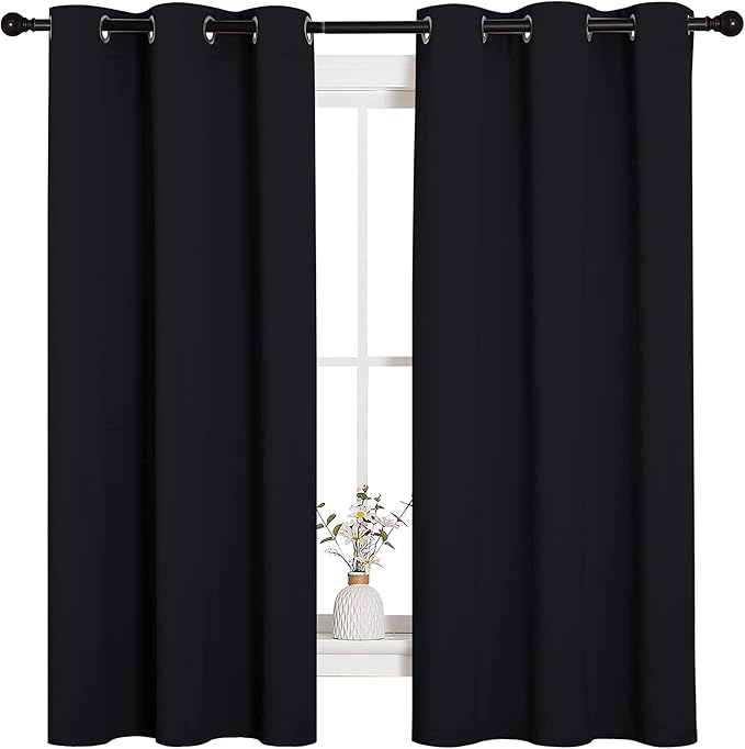 NICETOWN Black Blackout Curtains for Bedroom 42" Wide x 63" Long 2 Panels