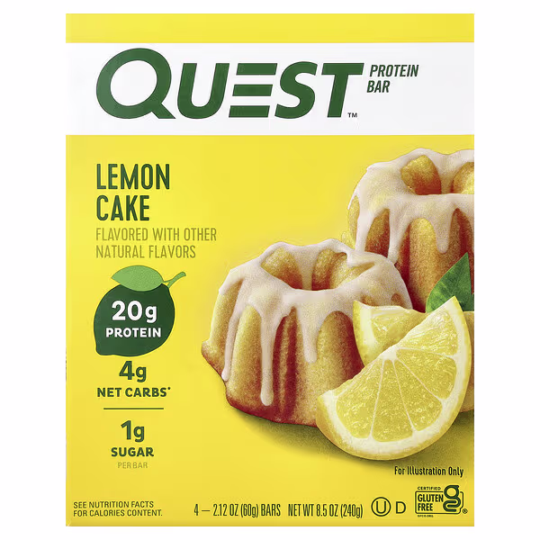 Quest Nutrition, Protein Bar, Lemon Cake, 4 Bars, 2.12 oz (60 g) Each