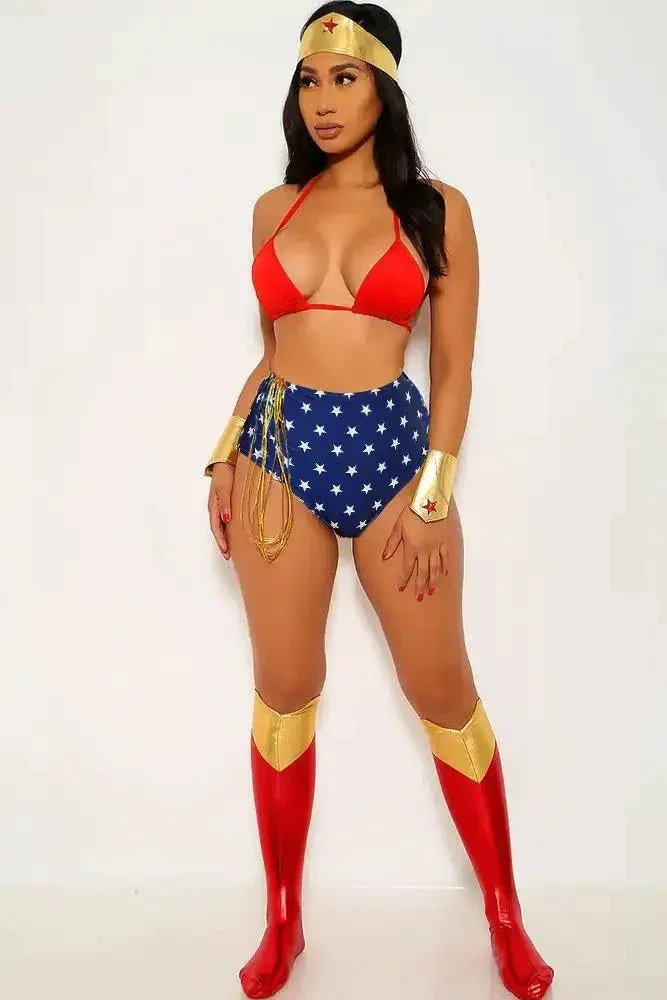 Red Star Print 7 Piece Wonderful Woman Costume