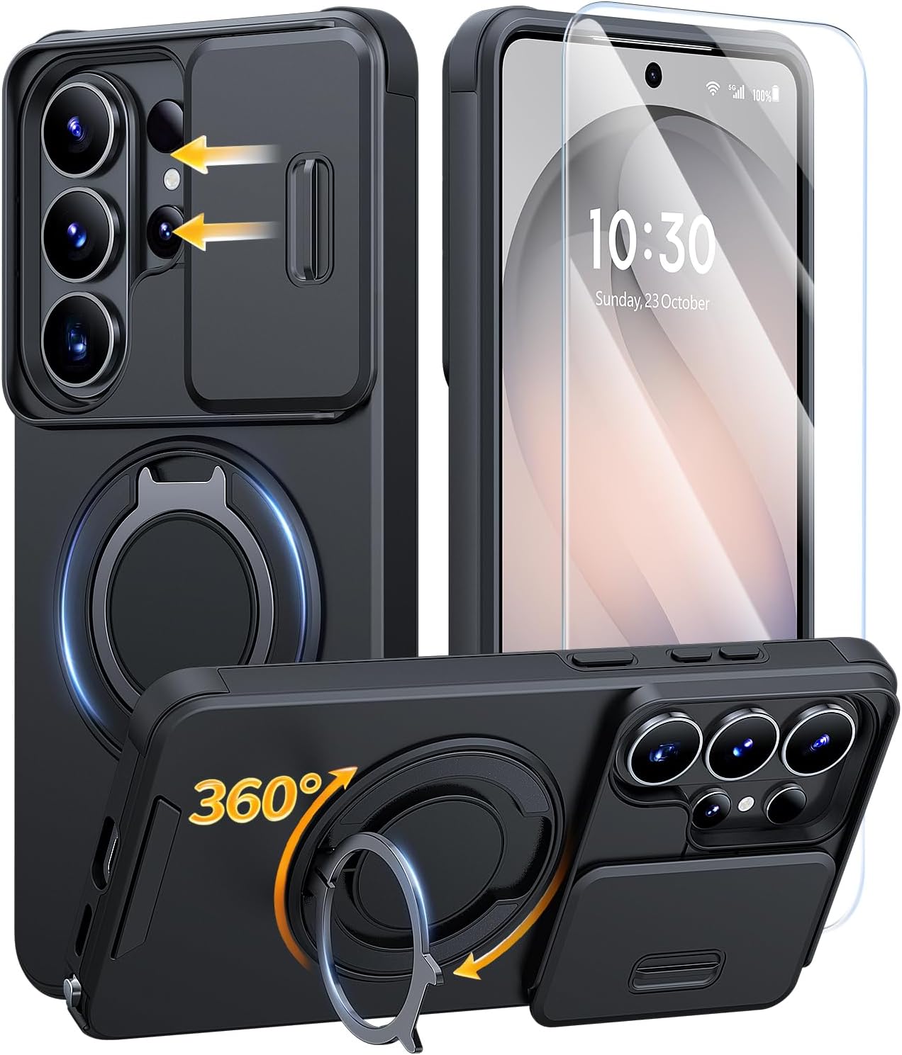 JAME for Samsung Galaxy S26 Ultra Case with Ring Stand & Slide Camera Cover