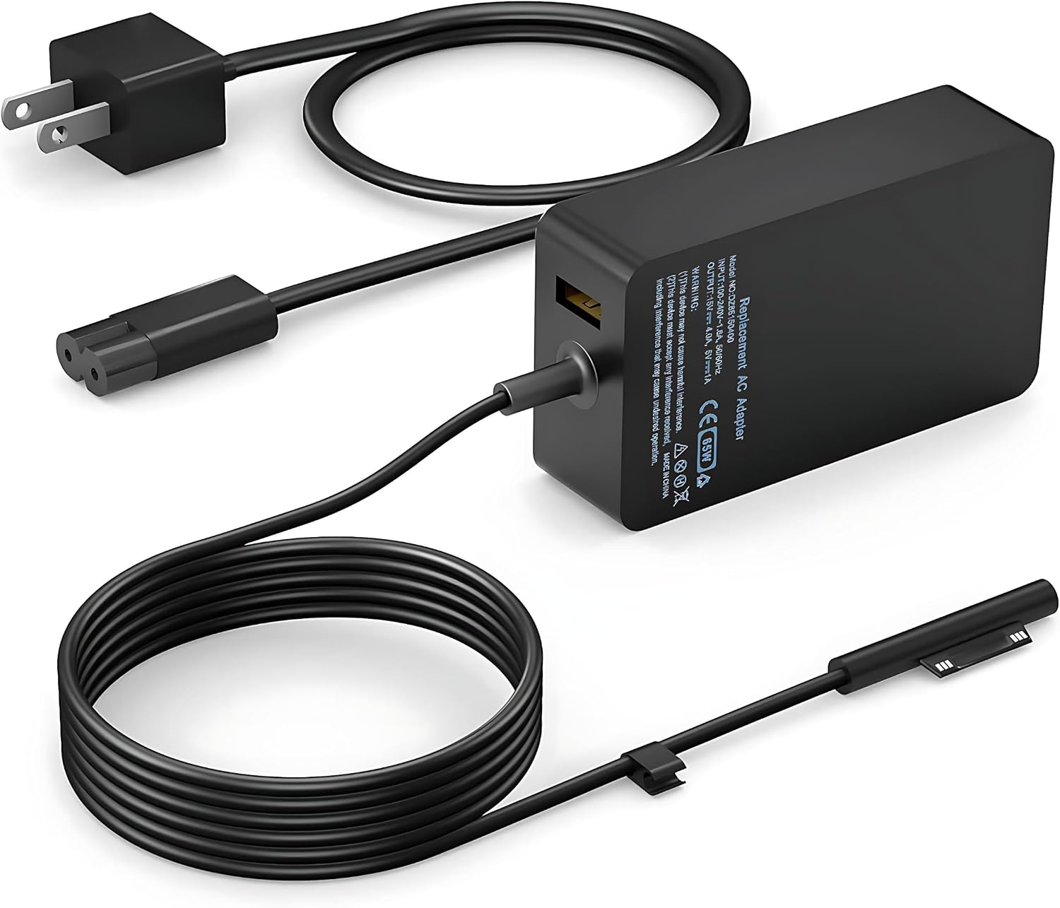 YURCIPWE Surface Pro Charger 65W, Surface Laptop Charger Compatible with Microsoft Surface Pro 11/10/9/8/7+/7/6/5/4/X, Surface Laptop 7/6/5/4, Surface Book 3/2, Surface Go 3/2/1 with 8.8ft Power Cord