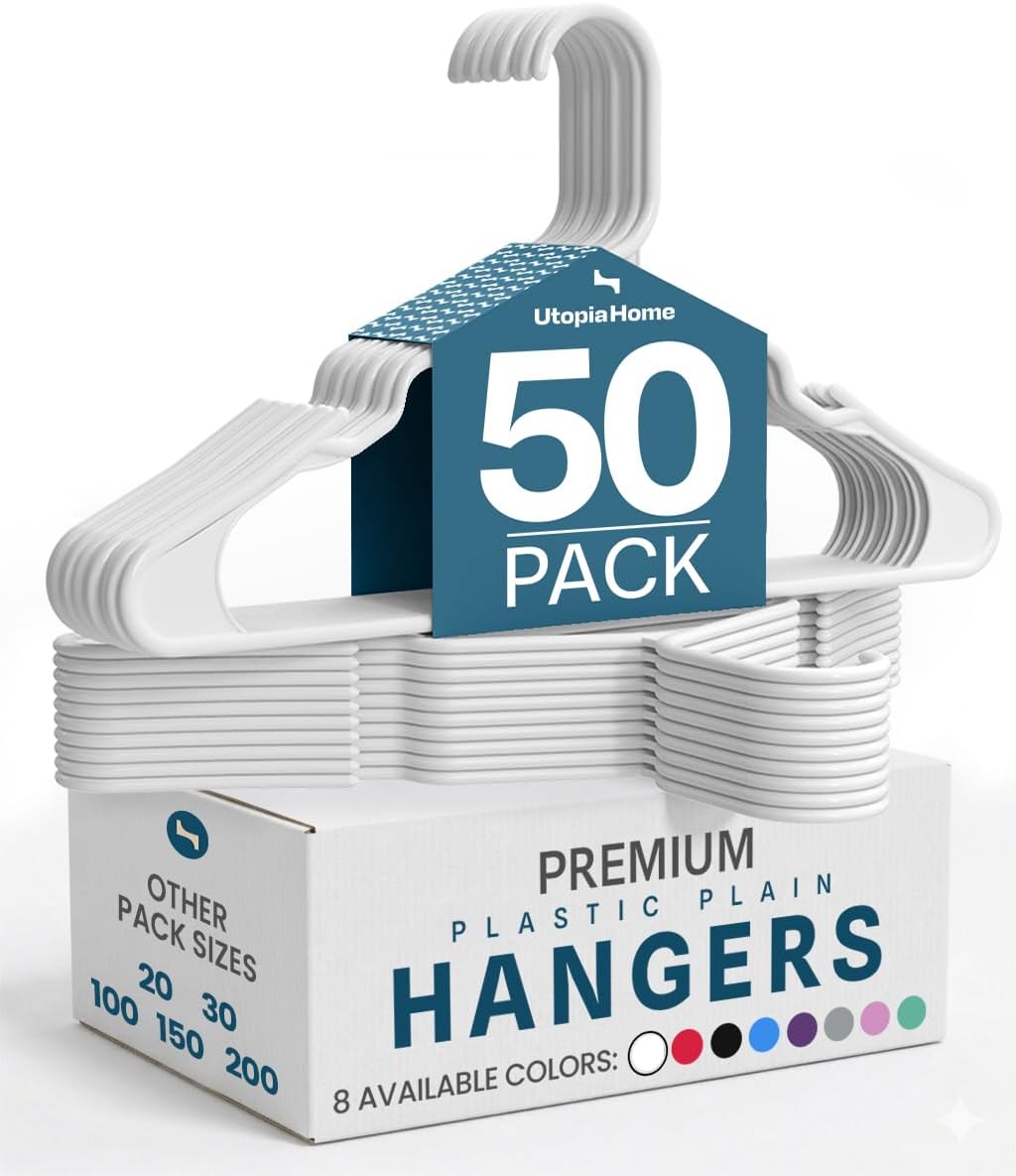 Utopia Home Plastic Hangers 50 Pack – Space Saving Clothes Hanger White