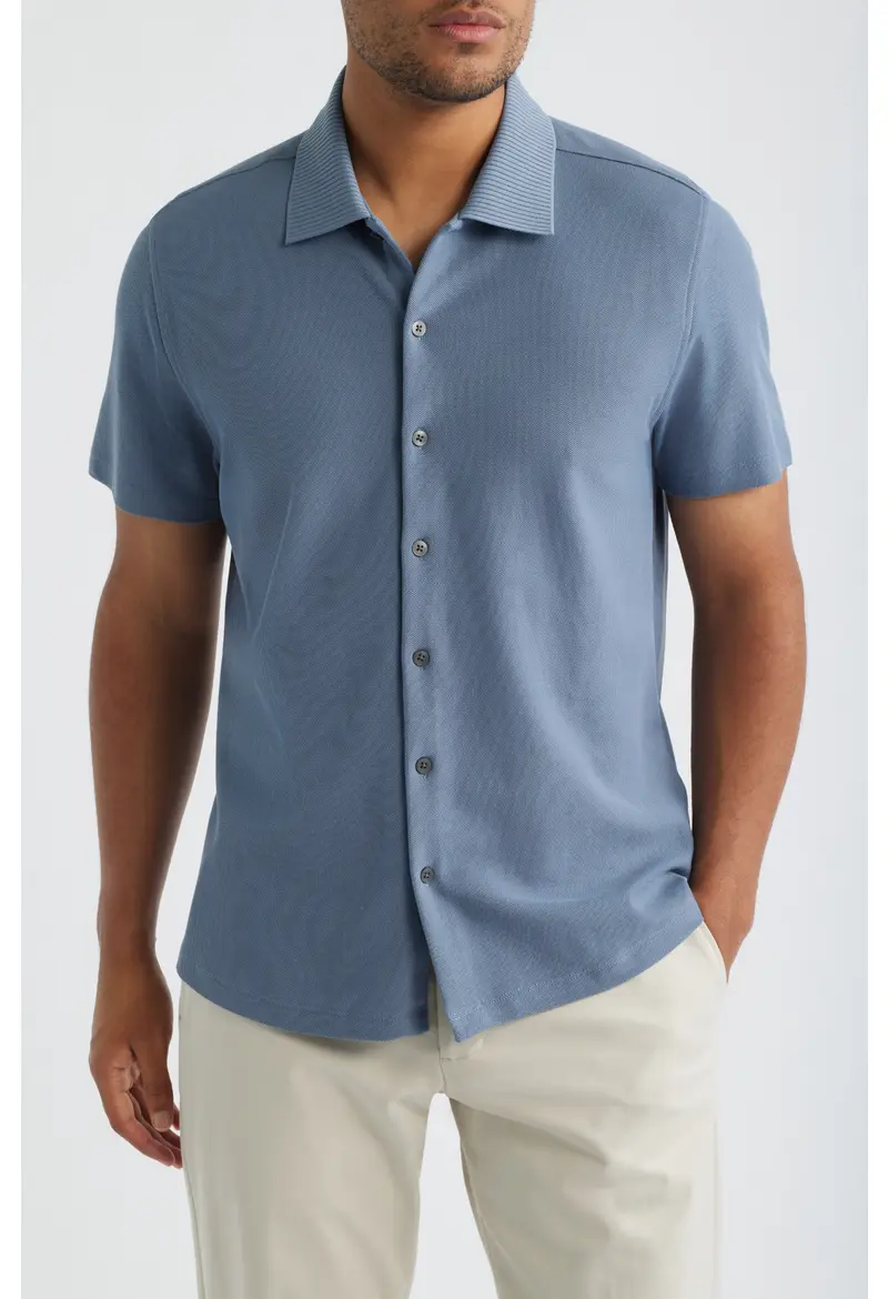 Robert Barakett Sorrell Short Sleeve Cotton Piqué Button-Up Shirt