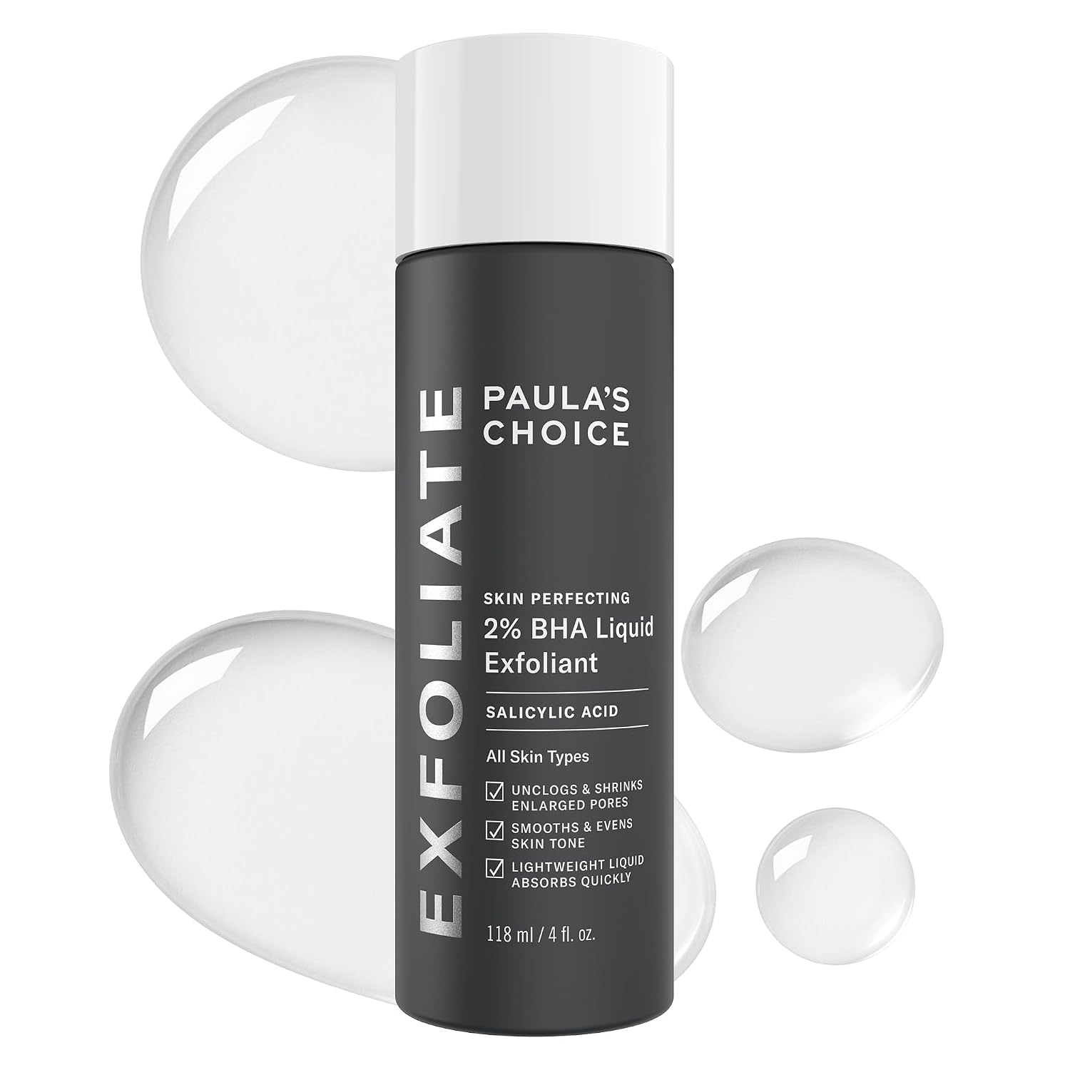 Paula's Choice SKIN PERFECTING 2% BHA Liquid Leave-On Exfoliant, 4 Fl Oz | Gentle Salicylic Acid Leave-On Facial Exfoliator for Blackheads, Enlarged Pores, Wrinkles & Fine Lines