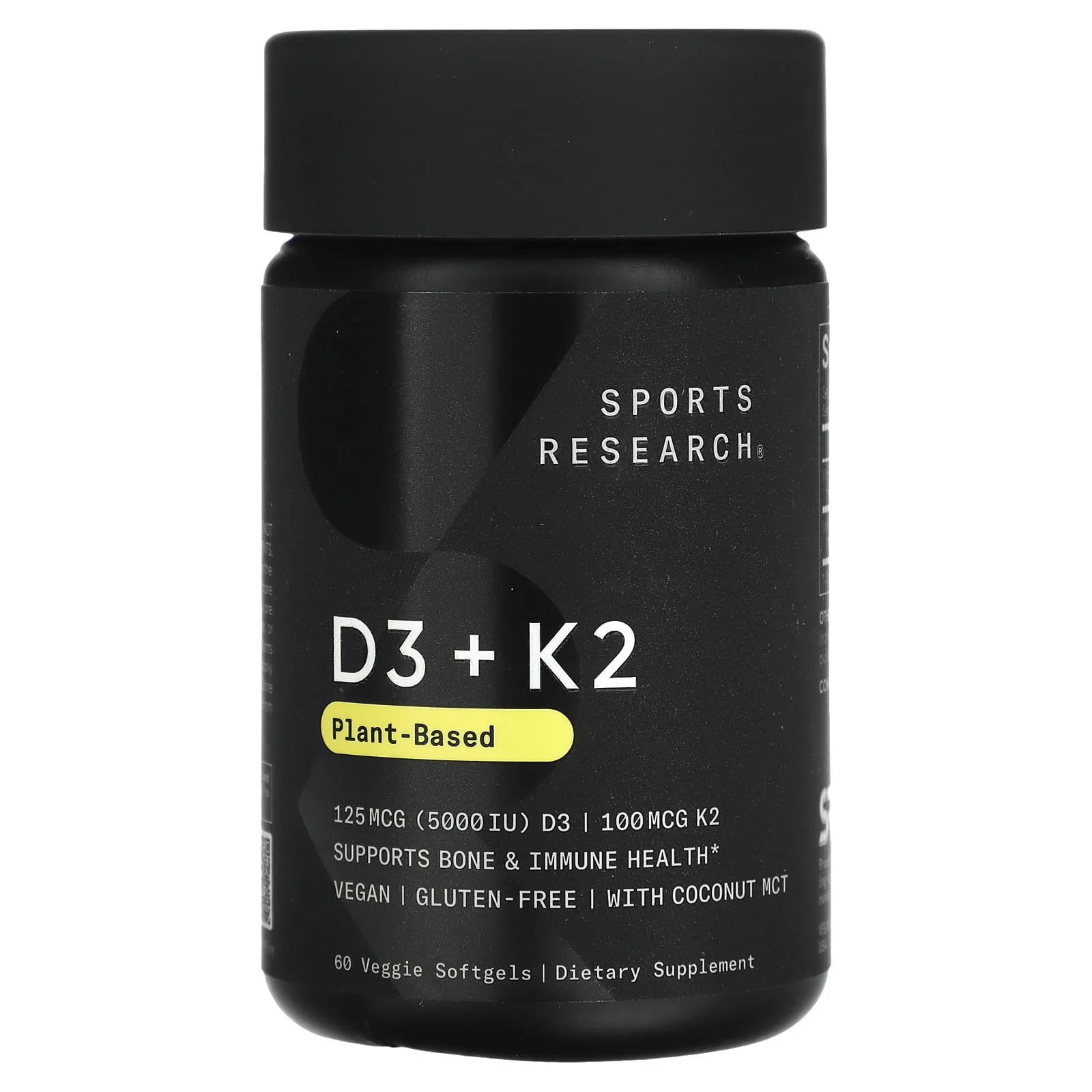 Sports Research, D3 + K2, Plant-Based, 125 mcg/100 mcg, 60 Veggie Softgels