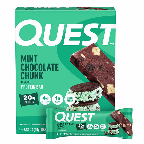 Quest Nutrition, Protein Bar, Mint Chocolate Chunk, 4 Bars, 2.12 oz (60 g) Each