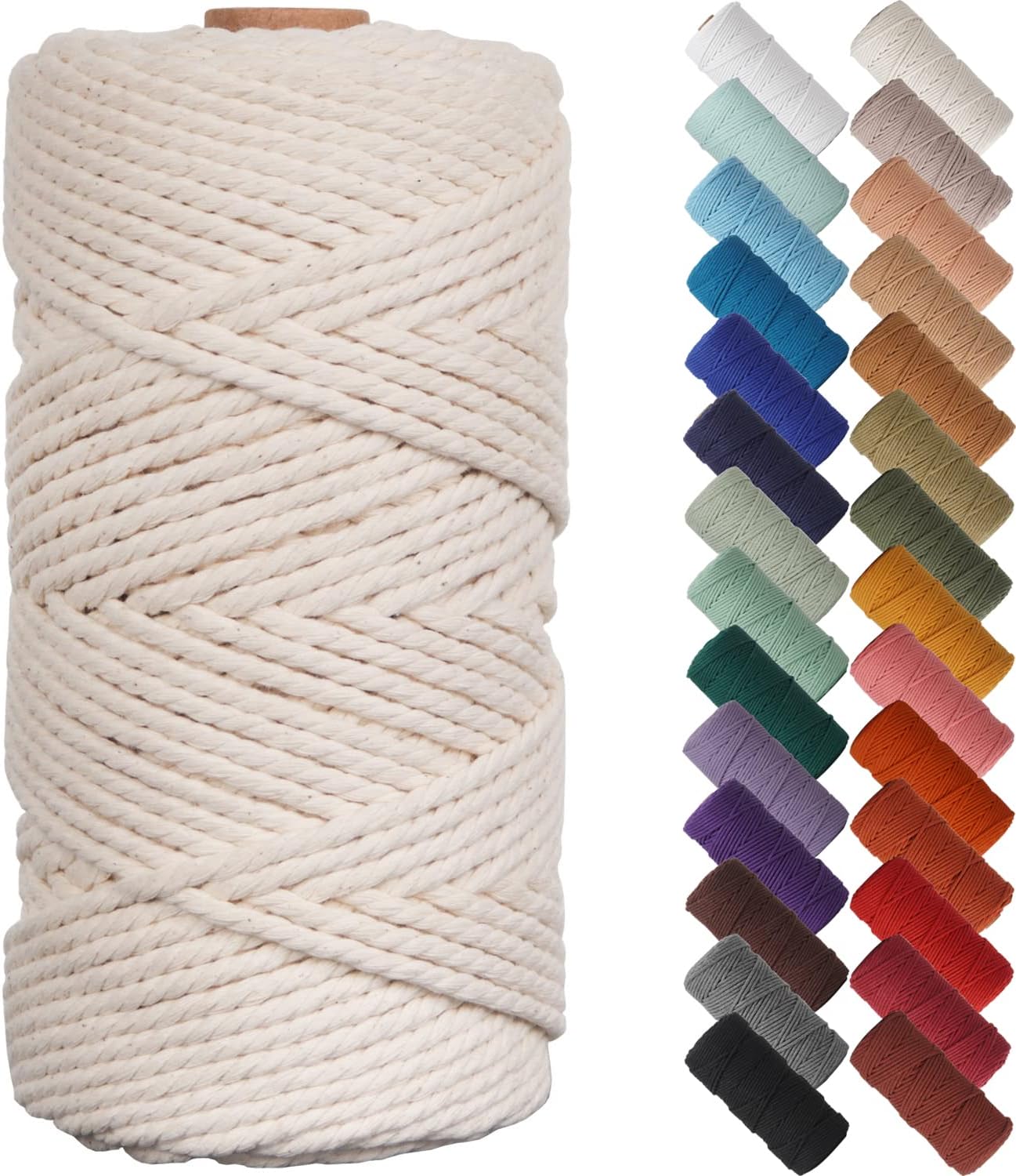 NOANTA Natural Macrame Cord 3mm x 109Yards, Beige Cotton Rope Macrame Yarn
