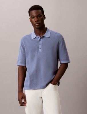 Smooth Cotton Waffle Sweater Polo Shirt