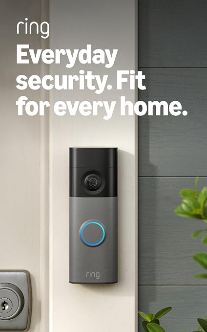 Ring Battery Doorbell 2K (newest model) Retinal 2K with wide-angle video, up to 6x Enhanced Zoom, Two-Way Talk, and Built-In Battery, Speckled Gray