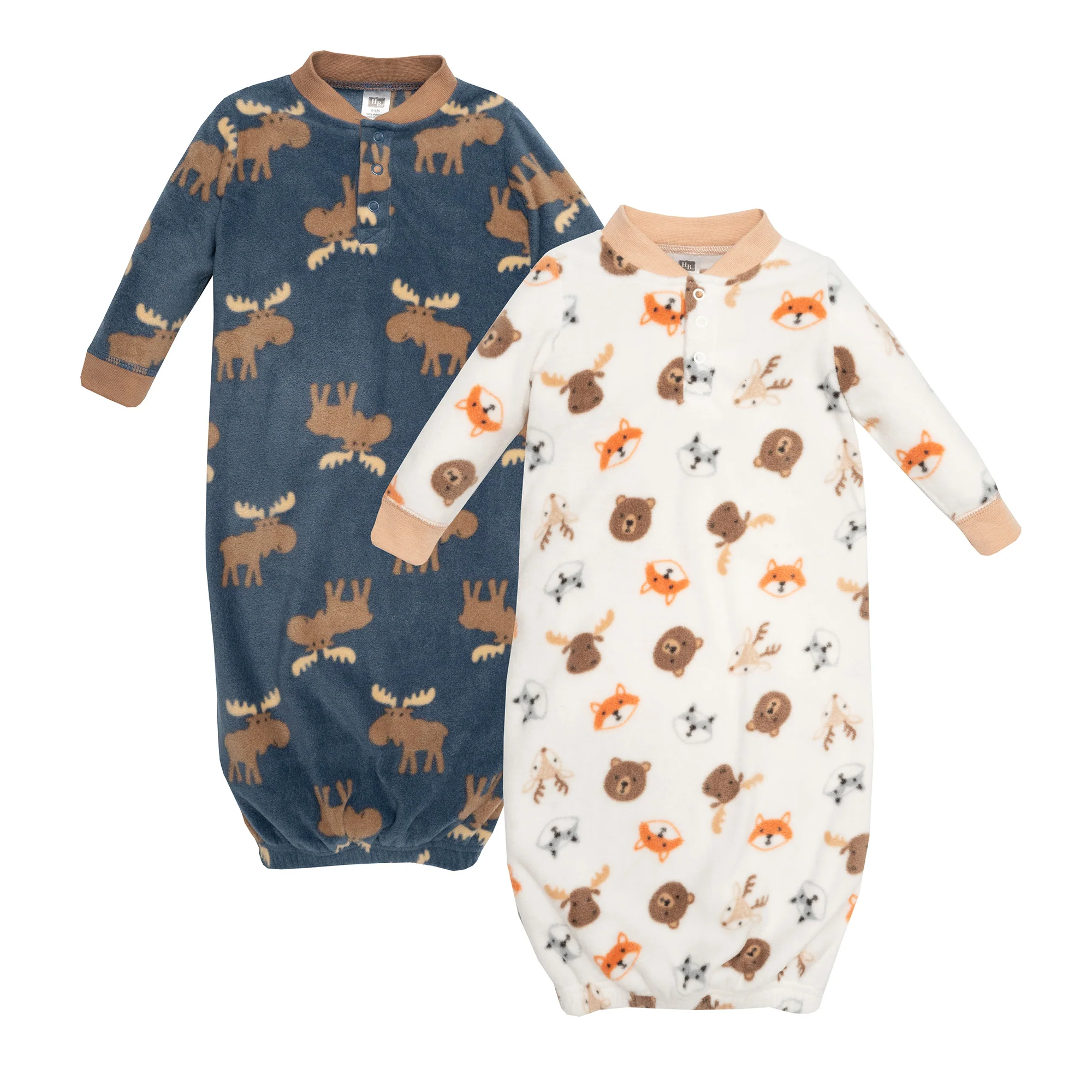 Hudson Baby Unisex Baby Fleece Gowns 2-Pack, Cute Woodland