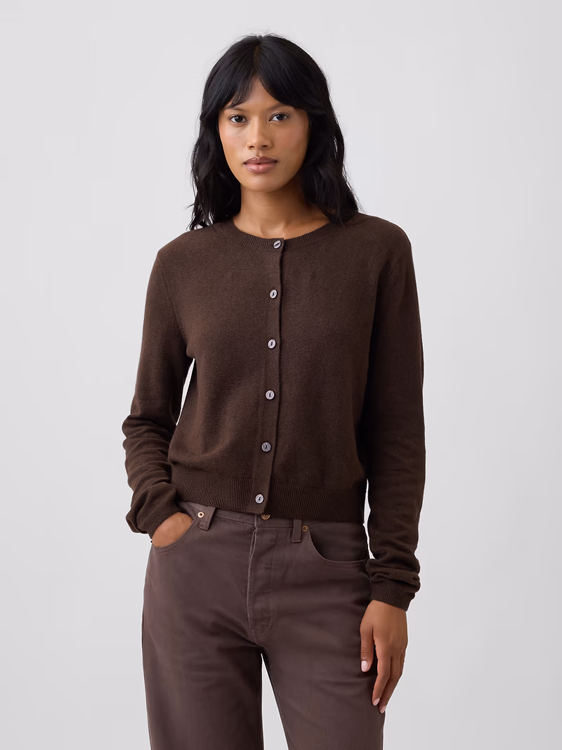 CashSoft Cropped Crewneck Cardigan