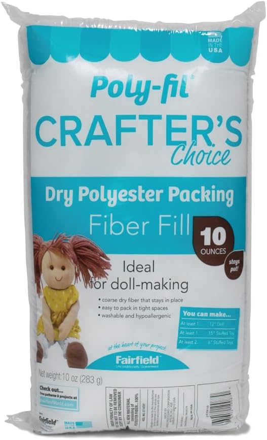 Poly-Fil Crafter's Choice Fiber Fill Stuffing, White, 10 Ounce, 1 Count | Polyester Fiber, Coarse Texture, Dry Packing, Packs Into Small Spaces, Dolls, Toys, Animals, Fluff and Structure
