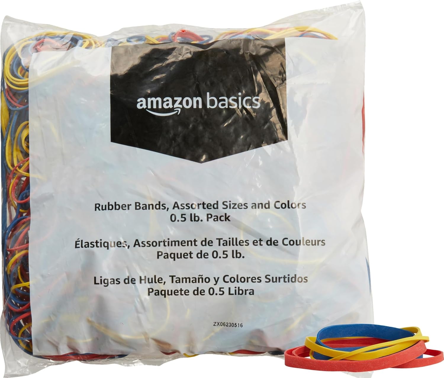 Amazon Basics Assorted Size and Color Rubber Bands, Strong Elastic Stretch Office Supplies, 0.5 lb. Variety Assortment