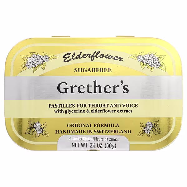 Grether's Pastilles, For Throat and Voice, Sugar Free, Elderflower, 24 Pastilles