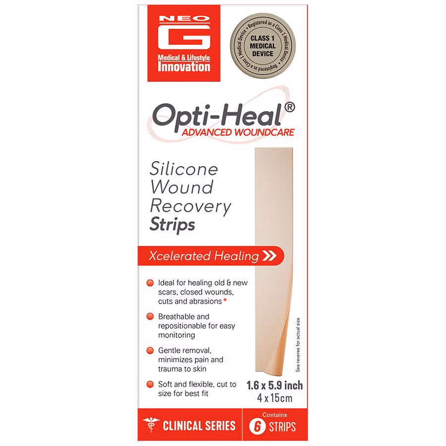 Neo G Opti-Heal Silicone Recovery Strips 1.6" x 5.9", 6.0 ea