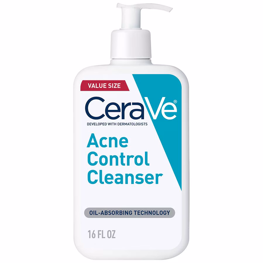 CeraVe Acne Control Face Cleanser with 2% Salicylic Acid & Purifying Clay for Oily Skin Fragrance Free, 16.0 oz