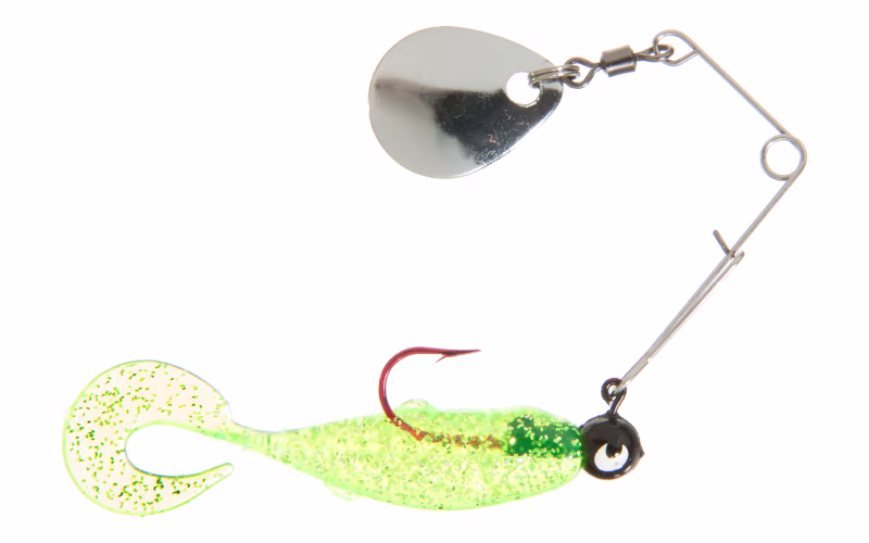 Bass Pro Shops Uncle Buck's Panfish Creatures Curly Tail Minnow Rigged - Chartreuse Silver Flake