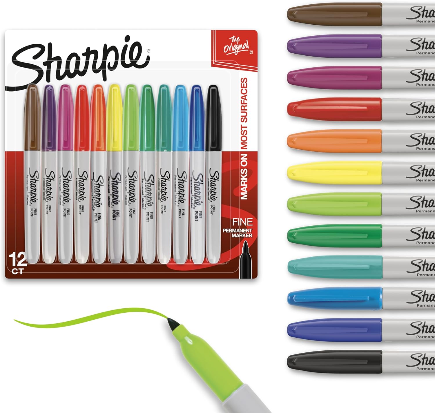 Sharpie Permanent Markers, Fine Tip, 12 Count - Quick Drying, Fade Resistant, Arts & Crafts, Desk, Office Supplies