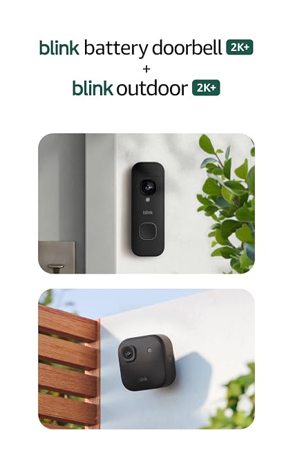 Blink Battery Doorbell 2K+ (newest model) and Outdoor 2K+ (newest model) &mdash; Wireless smart security, 2K video, enhanced audio. Sync Module Core included - 1 Camera + Battery Doorbell 2K+ (Black)