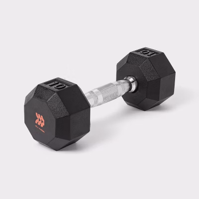 Hex Dumbbell 10lbs Black - All In Motion™: Single Weight, Rubber Fill, Chrome Material, Arm Exercise