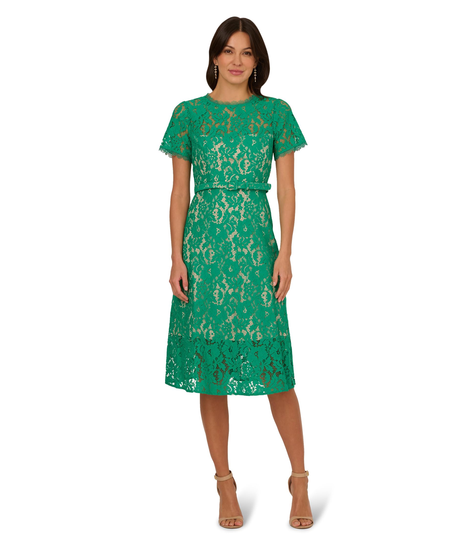 Adrianna Papell Lace Soft Skirt Midi Dress