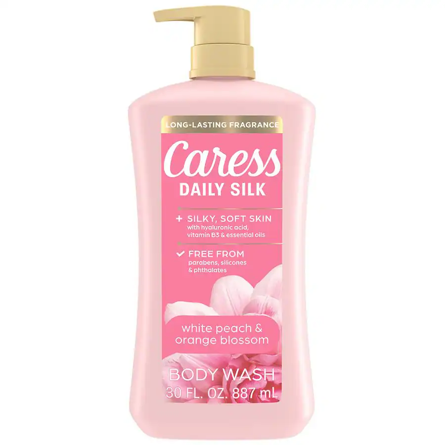 Caress Daily Silk Body Wash with Pump for Moisturized, Soft Skin While Peach & Orange Blossom, 30.0 fl oz