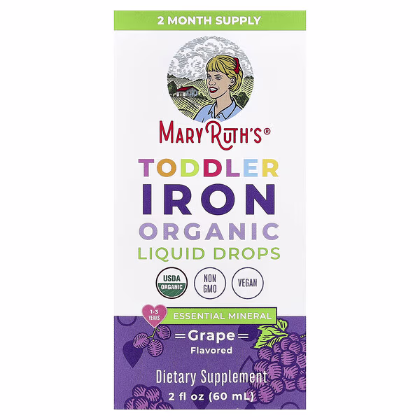 MaryRuth's, Toddler Iron Organic Liquid Drops, 1-3 Years, Grape, 2 fl oz (60 ml)