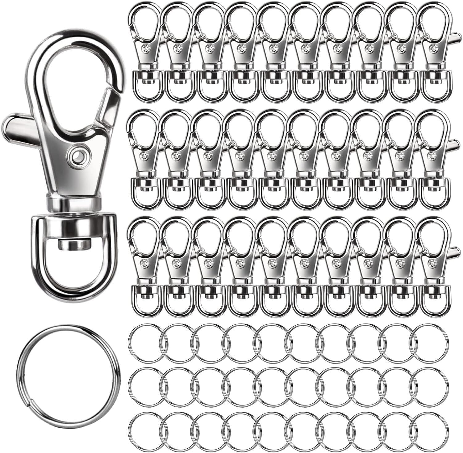 LEOBRO 60PCS Lobster Claw Clasps and Key Rings, 30PCS Keychains Clips and 30PCS Key Chain Ring, Keychain Making kit for Key Chain, Jewelry Making, Art Crafts, Silver