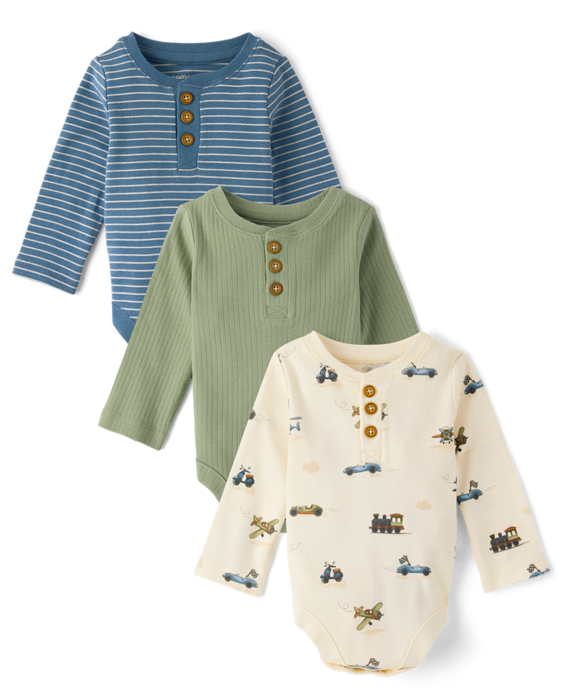 GymboreeBaby Boys Vehicle Henley Bodysuit 3-Pack