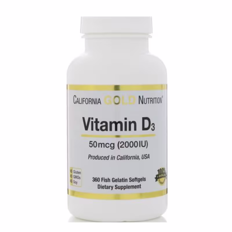 California Gold Nutrition, Vitamin D3, 50 mcg (2,000 IU), 360 Fish Gelatin Softgels