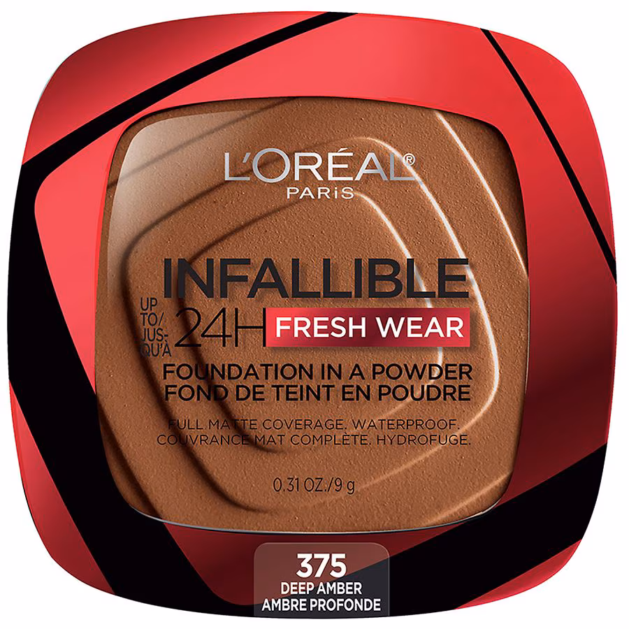 L'Oreal Paris Up to 24 Hour Fresh Wear Foundation in a Powder, Deep Amber, 0.31 oz