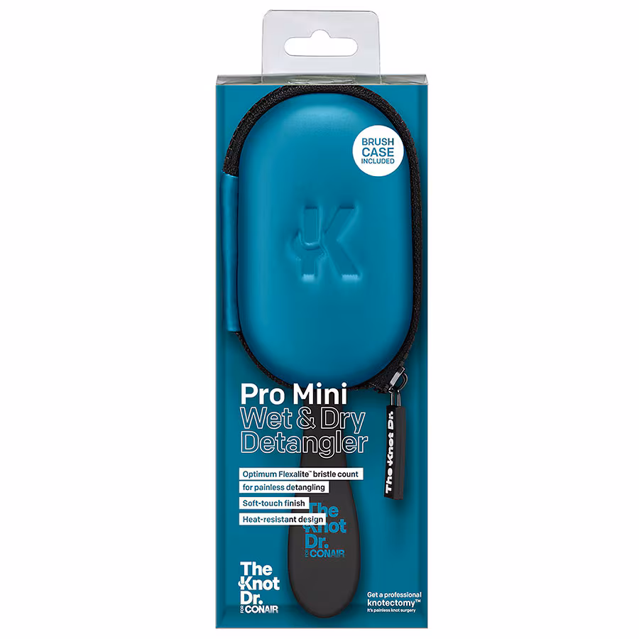 The Knot Dr. for Conair Pro Mini Detangling Hairbrush for Wet or Dry Hair with Case