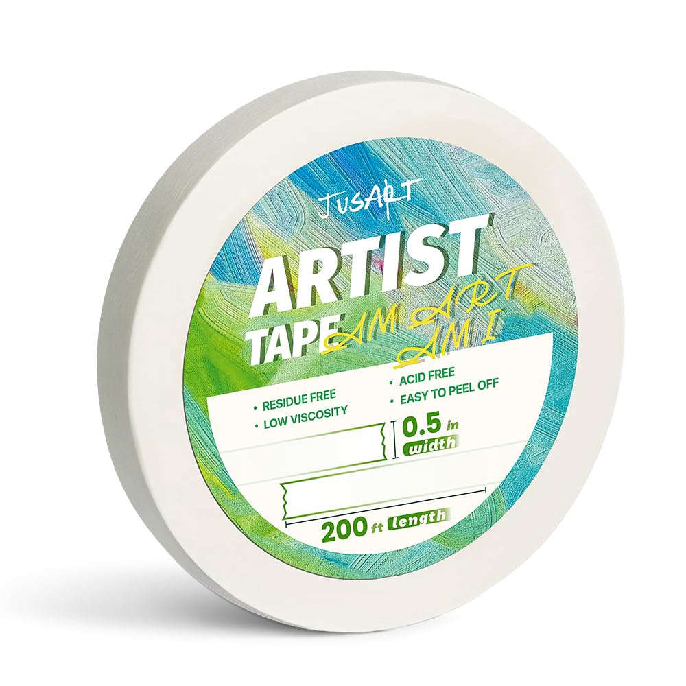 JusArt Artist Tape for Watercolor Paper, 1/2 inch Wide 200FT Long | For Masking, Drafting and Painting, White Art Tape, Acid Free, Low Tack