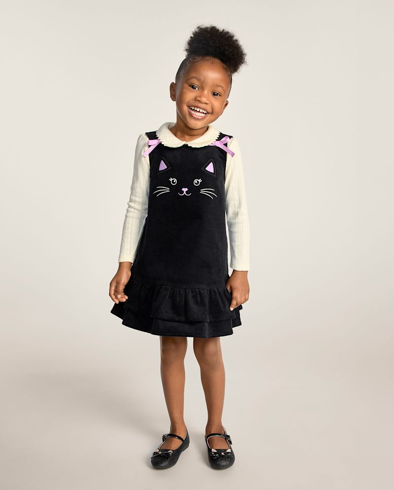 Girls Embroidered Cat Ruffle Jumper - Trick or Treat