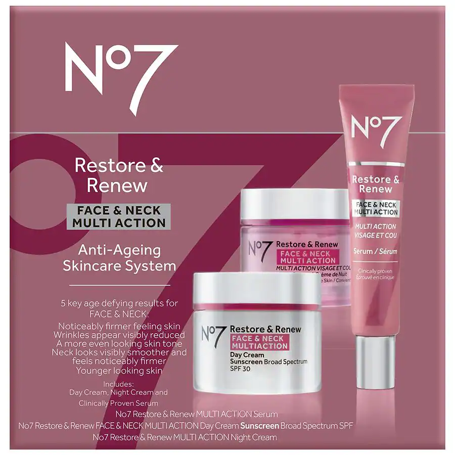 No7 Restore & Renew Multi Action Face & Neck Skincare System, 1.0 set