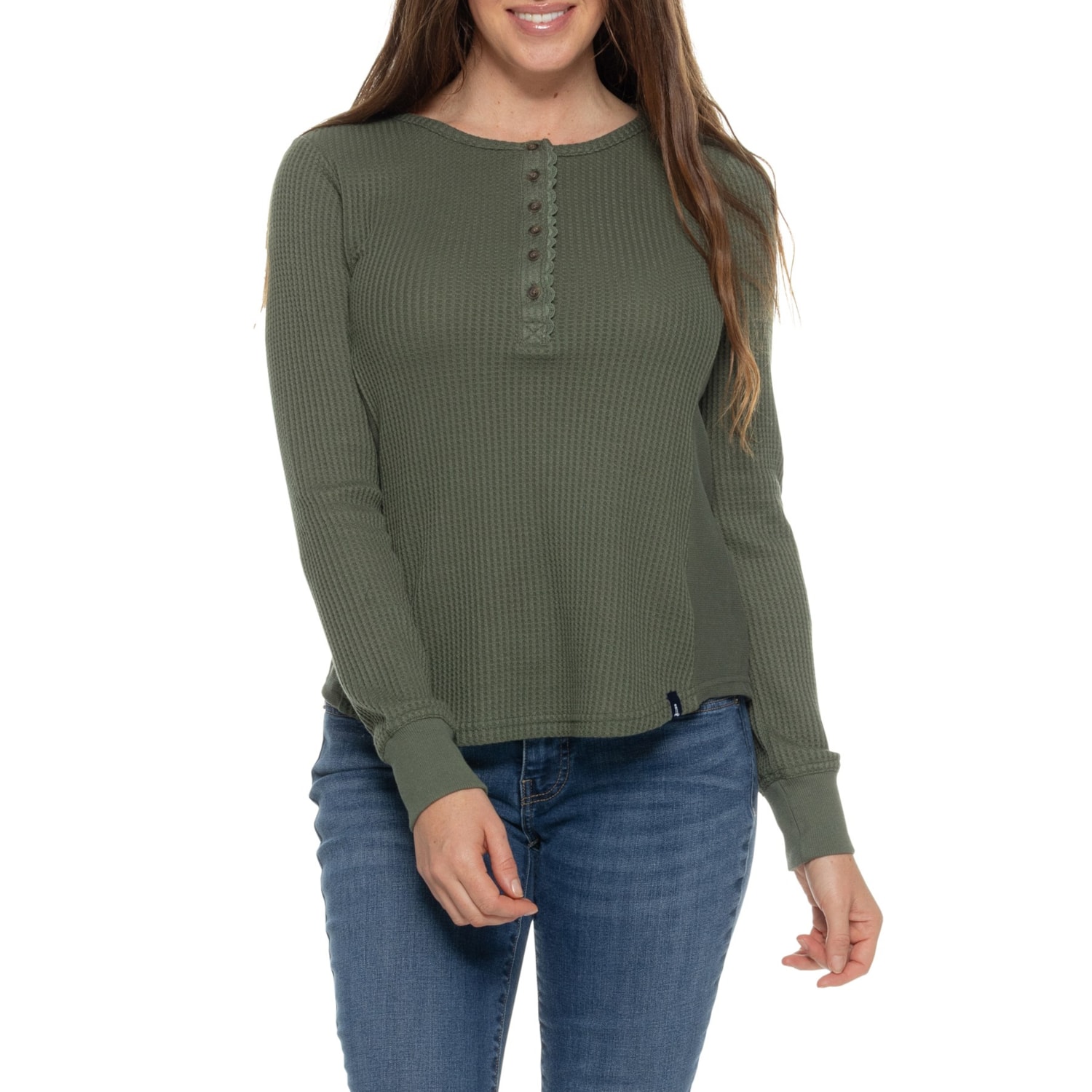 Lands' End Waffle Henley Shirt - Long Sleeve