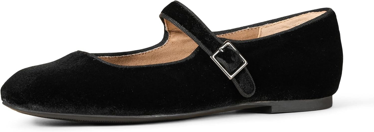 Amazon Essentials Women's Square-Toe Mary Jane Ballet Flat with Adjustable Metal Buckle Strap, Non-Slip Low Heel, Cushioned