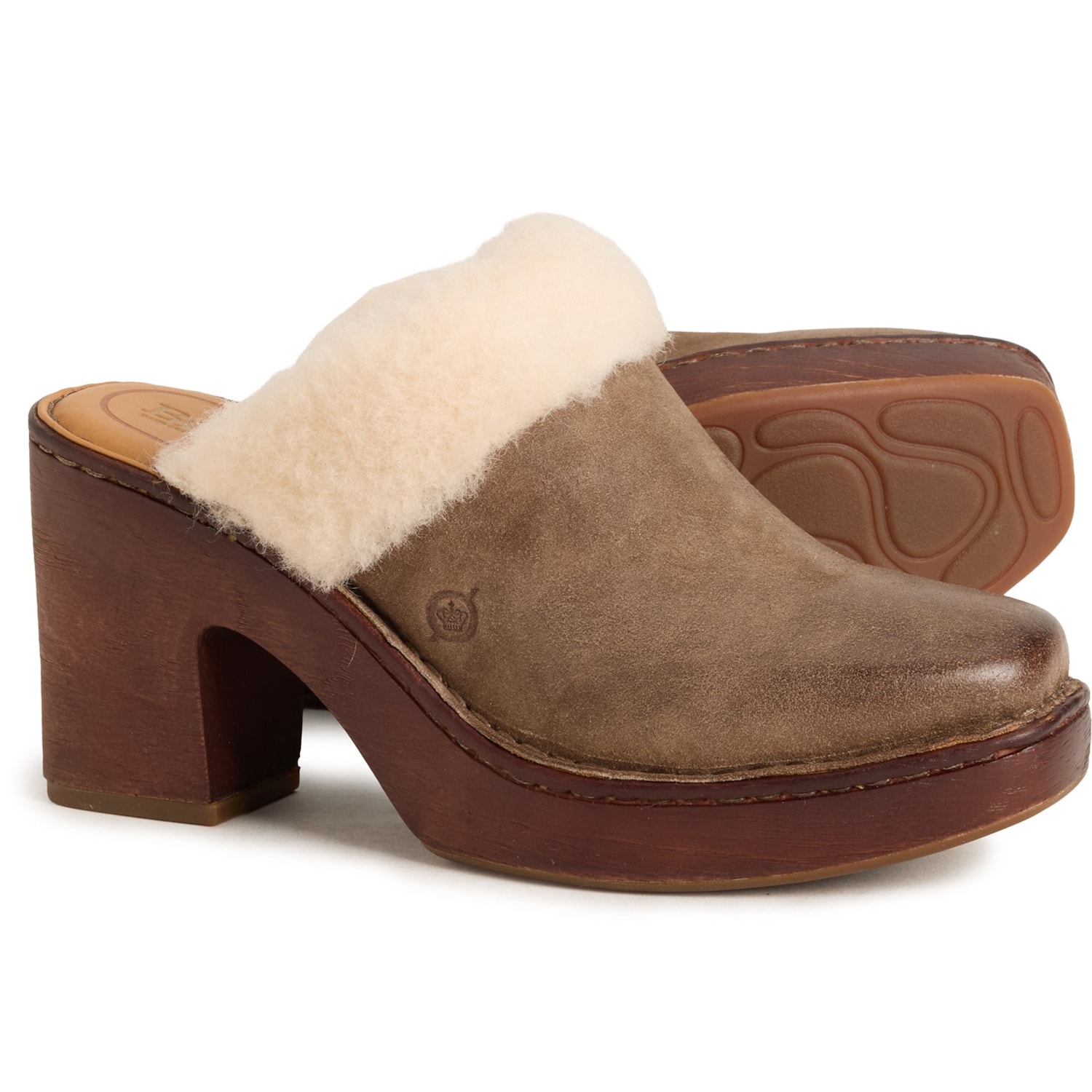 Born Hope Shearling-Lined Heeled Clogs - Leather, Open Back (For Women)
