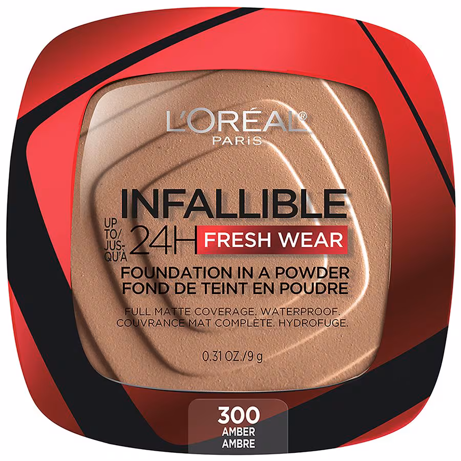 L'Oreal Paris Up to 24H Fresh Wear Foundation in a Powder, Amber-300, 0.31 oz