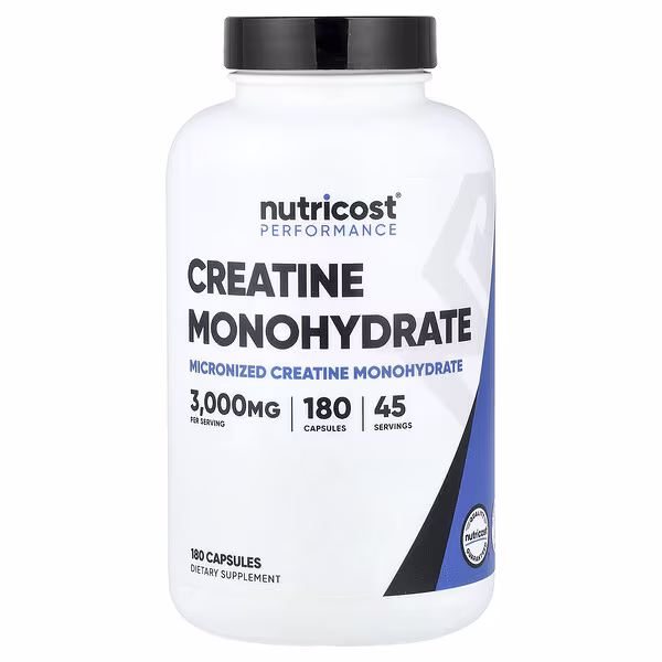 Nutricost, Performance, Creatine Monohydrate, 180 Capsules (750 mg per Capsule)