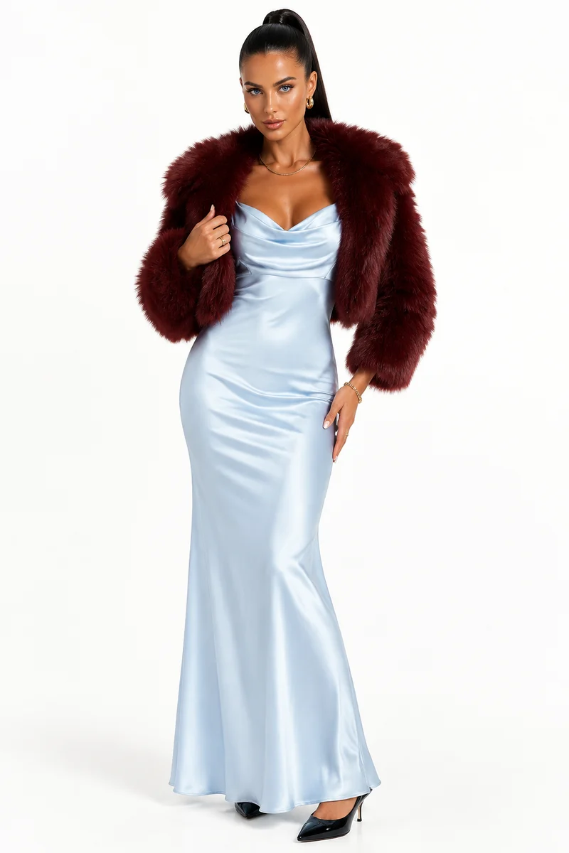 Satin Cowl Neck Maxi Dress