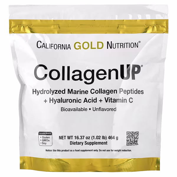 California Gold Nutrition, CollagenUP®, Hydrolyzed Marine Collagen Peptides with Hyaluronic Acid, Unflavored, 1.02 lb (464 g)