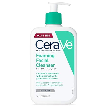 CeraVe Foaming Facial Cleanser, Face Wash for Oily Skin, 16fl oz | Skin Care with Hyaluronic Acid & Niacinamide, Makeup Remover, Daily Face Wash For Men & Women, Fragrance Free, Oil Control