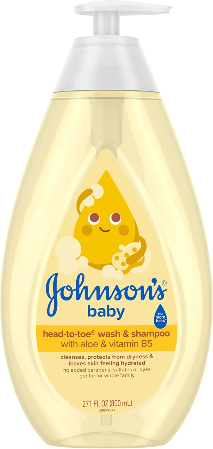 Johnson's Baby Head-to-Toe Wash & Shampoo, Tear Free, 27.1 fl. oz | Aloe & Vitamin B5, No More Tears Formula, Hypoallergenic, pH Balanced, Safe for Newborns, No Added Parabens, Dyes & Sulfates