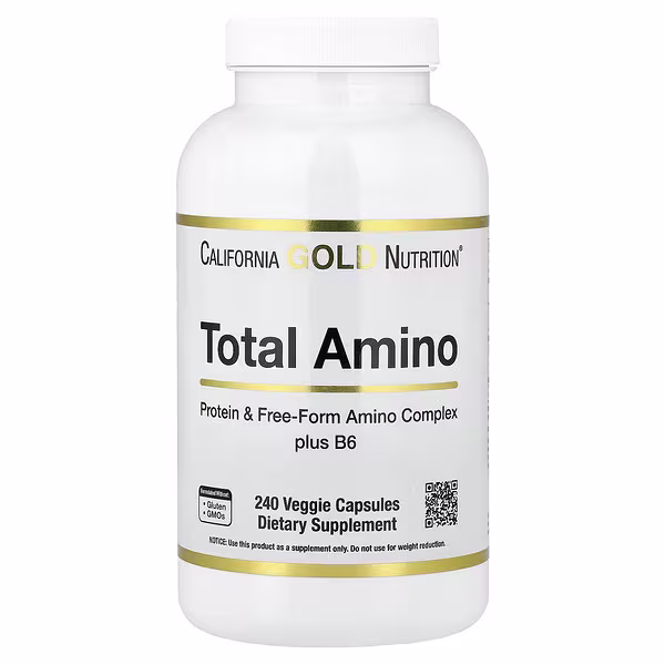 California Gold Nutrition, Total Amino with Vitamin B-6 and 20 Amino Acid Blend, 240 Veggie Capsules