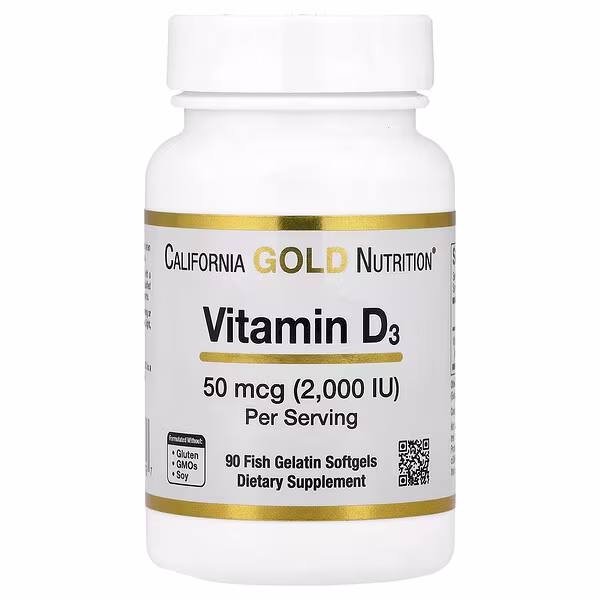 California Gold Nutrition, Vitamin D3, 50 mcg (2,000 IU), 90 Fish Gelatin Softgels